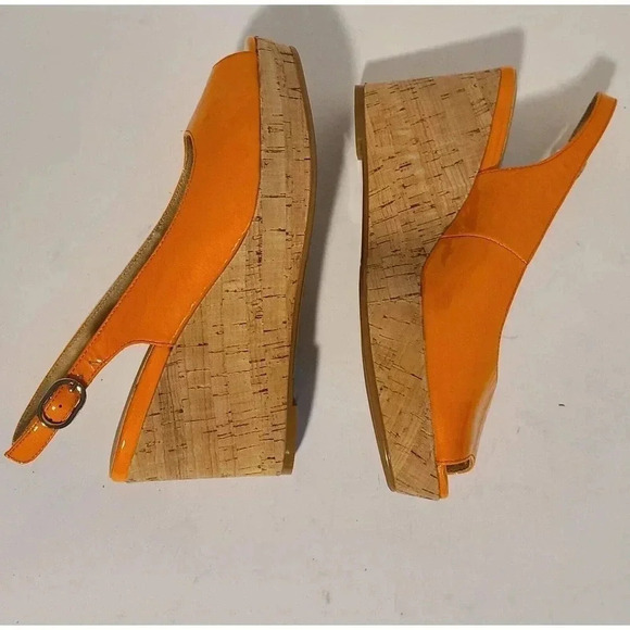 VAN ELI GARDY ORANGE PATENT LEATHER SLINGBACK SANDALS WEDGE HEELS SZ 6 NEW - Picture 5 of 7